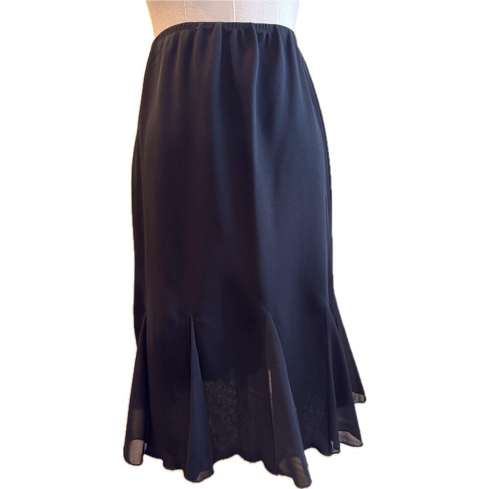 Women's Slip-On Skirt with Pleats Sheer Scalloped Mermaid Look, Black, 6P